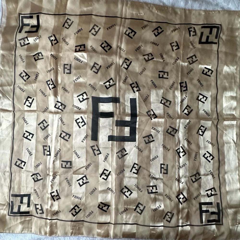 Fendi Tan and Black Monogram Silk Scarf